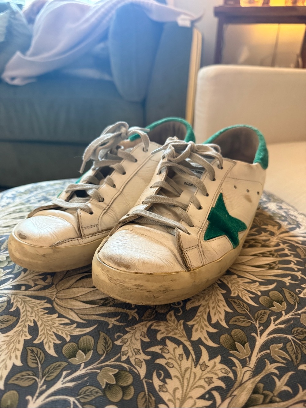 Golden Goose Superstar Sneakers with velvet Green Star